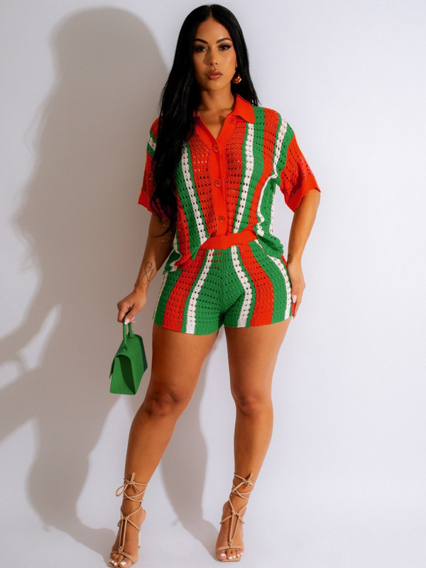 JRRY seksīgs sieviešu trikotāžas komplekts, divu gabalu komplekti, nolaižami apkakles ar īsām piedurknēm augšējās bikses Cover Ups dobās pludmales bikses