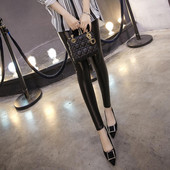 Skinny Legings Skinny 6 Izmēri Mākslīgās ādas Slim Pants Melnas bikses sievietēm