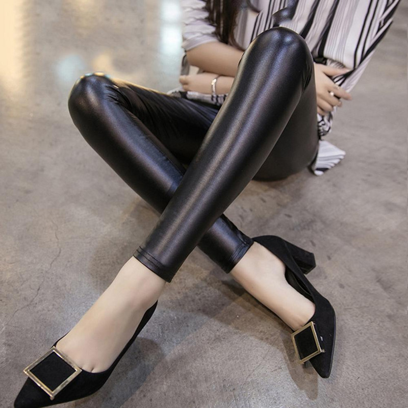 Skinny Legings Skinny 6 Izmēri Mākslīgās ādas Slim Pants Melnas bikses sievietēm