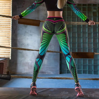 Καλοκαιρινό γυναικείο κολάν τρεξίματος με στάμπα Hip Lift High Waist Color Fitness