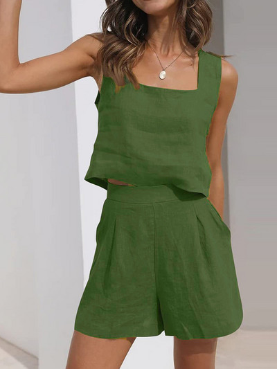 Sieviešu vasaras 2 daļīgs apģērbs, atpūtas komplekti, kas atbilst divdaļīgiem lina šortiem, 2023. gada moderns apģērbu brīvdienu komplekts, 7 krāsu