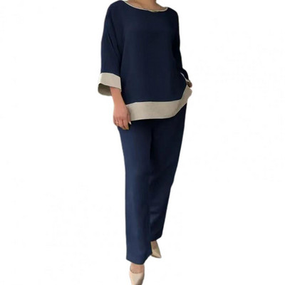 Három negyed ujjú póló Stílusos női felső nadrág szett kerek nyakkal, három negyed ujjú, kontraszt színű póló A számára