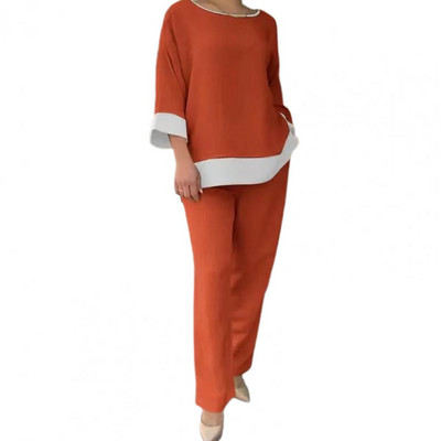 Három negyed ujjú póló Stílusos női felső nadrág szett kerek nyakkal, három negyed ujjú, kontraszt színű póló A számára