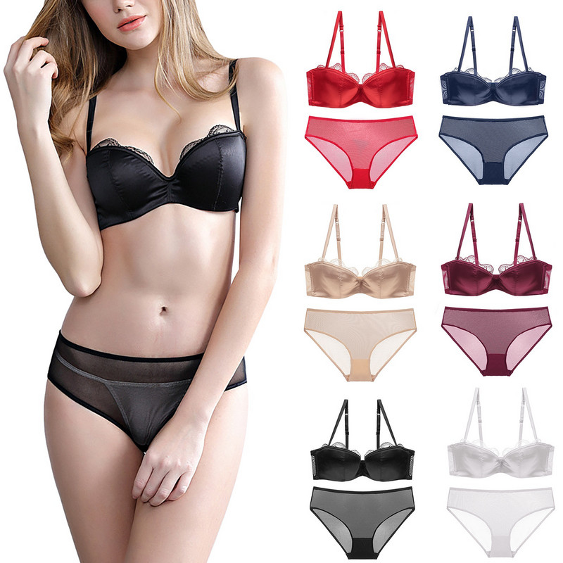 Set de lenjerie de corp sexy cu dantelă subțire, set de sutien respirabil, confortabil pentru sâni laterali, perspectivă de satin, set de lenjerie de corp pentru femei