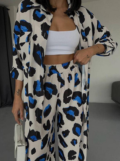 Eleganti sieviešu komplekti ar leoparda apdruku Ikdienas ielas apģērbs, topi ar garām piedurknēm, platas bikses, treniņtērps, divdaļīgi komplekti, sieviešu tērpi