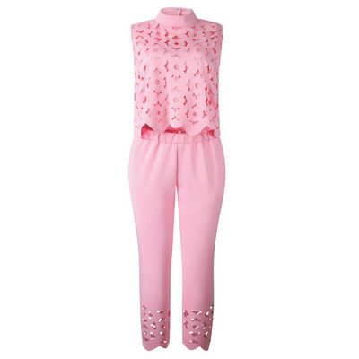 Vienkrāsains divdaļīgs komplekts Sieviešu bikškostīmi Seksīgi dobi mežģīņu kostīmi bez piedurknēm Puloveri Crop Top garās bikses Sieviešu apģērbi treniņtērpi