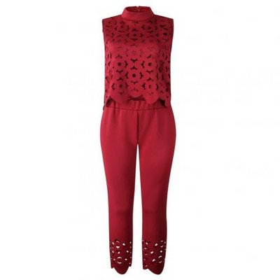 Vienkrāsains divdaļīgs komplekts Sieviešu bikškostīmi Seksīgi dobi mežģīņu kostīmi bez piedurknēm Puloveri Crop Top garās bikses Sieviešu apģērbi treniņtērpi