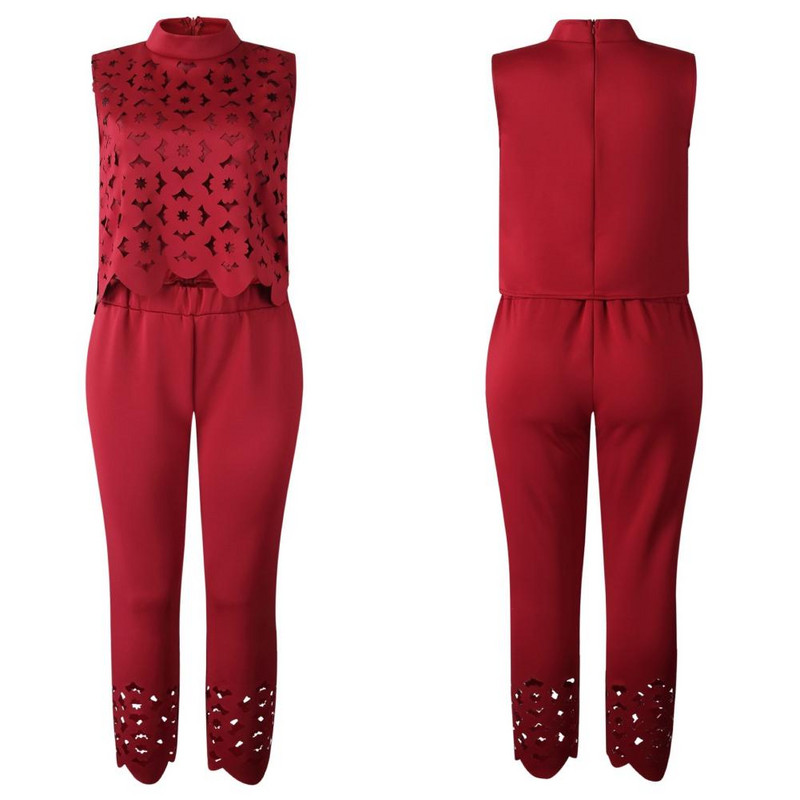 Vienkrāsains divdaļīgs komplekts Sieviešu bikškostīmi Seksīgi dobi mežģīņu kostīmi bez piedurknēm Puloveri Crop Top garās bikses Sieviešu apģērbi treniņtērpi