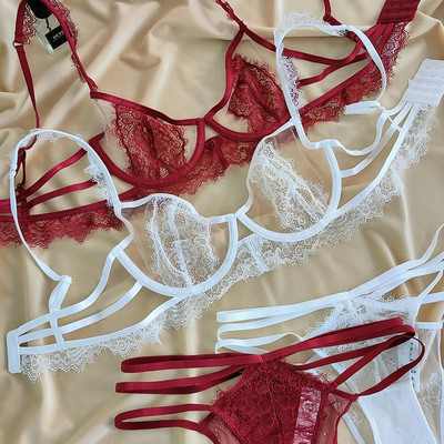 SML XL Intimates Jauns caurspīdīgs, pilns mežģīņu kleitas sieviešu apakšveļas komplekts sievietēm Seksīga apakšveļa Modes Īpaši plāns sieviešu krūštura komplekts