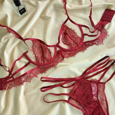 SML XL Intimates Jauns caurspīdīgs, pilns mežģīņu kleitas sieviešu apakšveļas komplekts sievietēm Seksīga apakšveļa Modes Īpaši plāns sieviešu krūštura komplekts