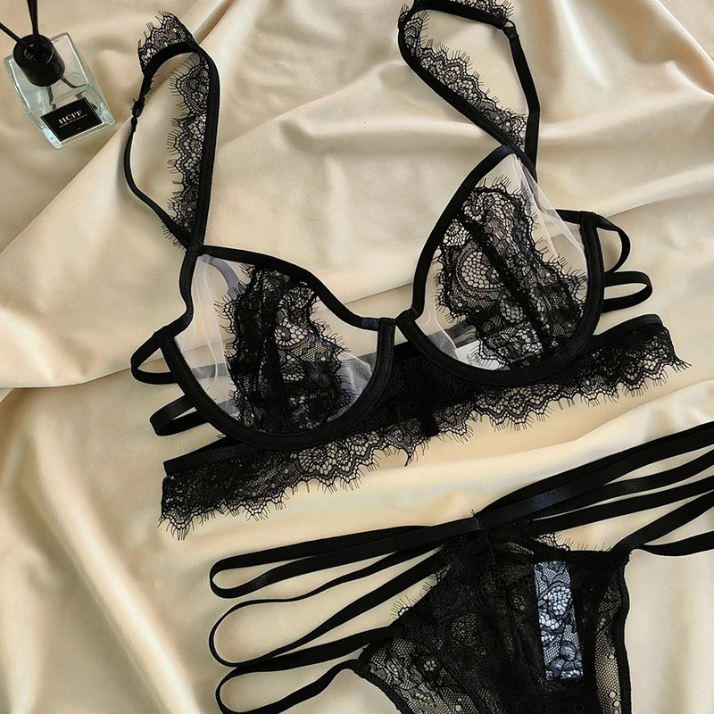SML XL Intimates Jauns caurspīdīgs, pilns mežģīņu kleitas sieviešu apakšveļas komplekts sievietēm Seksīga apakšveļa Modes Īpaši plāns sieviešu krūštura komplekts