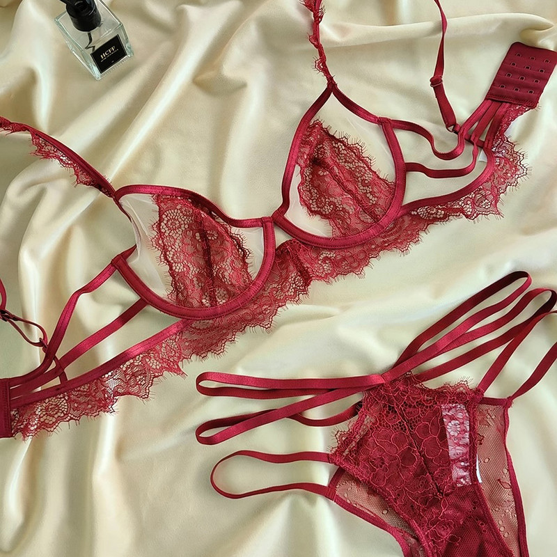 SML XL Intimates Jauns caurspīdīgs, pilns mežģīņu kleitas sieviešu apakšveļas komplekts sievietēm Seksīga apakšveļa Modes Īpaši plāns sieviešu krūštura komplekts