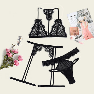 Sieviešu seksīga apakšveļa mežģīnes Babydoll Caurspīdīgs bezvadu krūštura komplekts G-String Apakšveļa Naktsveļa Krūšturis un bikses komplekti Prievīte 3Gb S-XL