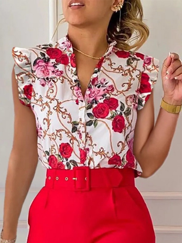 Uredski ženski dvodijelni komplet odijela Nova modna majica s rukavima s volanima Jednobojni komplet hlača s remenom Bluze Ženska odjeća