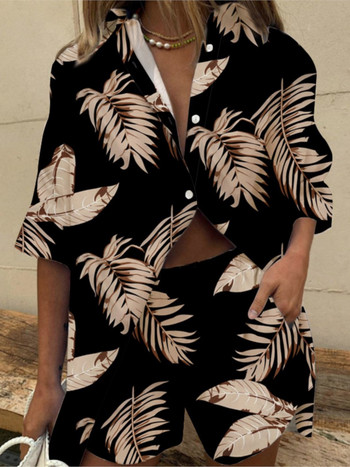 Fashion Print Γυναικεία κοστούμια Casual Loose, μισό μανίκι πουκάμισο + σορτς σετ δύο τεμαχίων 2024 Άνοιξη Καλοκαίρι Γυναικεία ρούχα