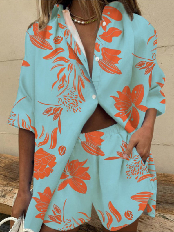 Madingi spausdinti moteriški kostiumai Laisvi laisvi marškinėliai su puse rankovėmis + šortai, dviejų dalių rinkiniai 2024 m. pavasario vasaros komplektai, moteriški