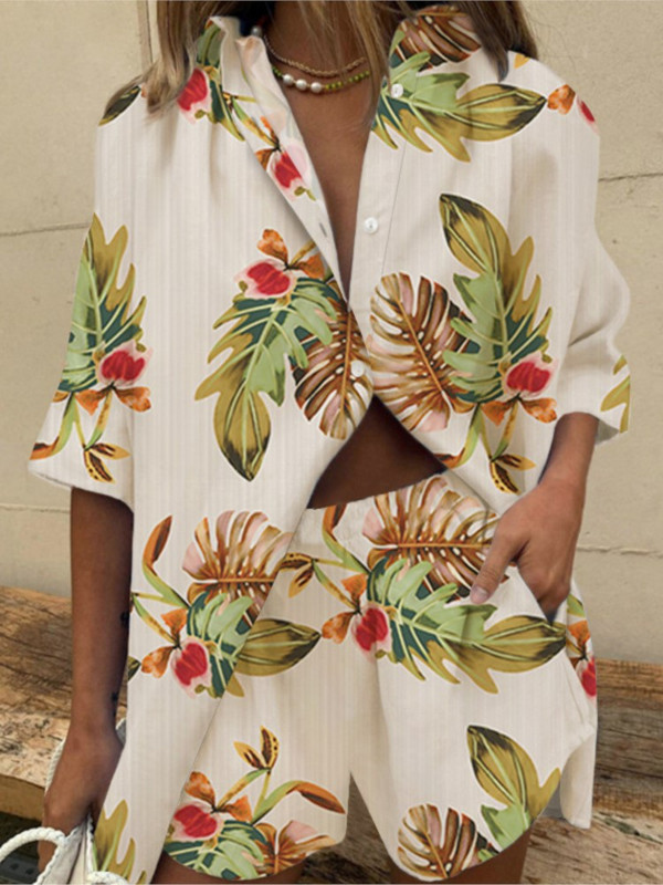 Madingi spausdinti moteriški kostiumai Laisvi laisvi marškinėliai su puse rankovėmis + šortai, dviejų dalių rinkiniai 2024 m. pavasario vasaros komplektai, moteriški