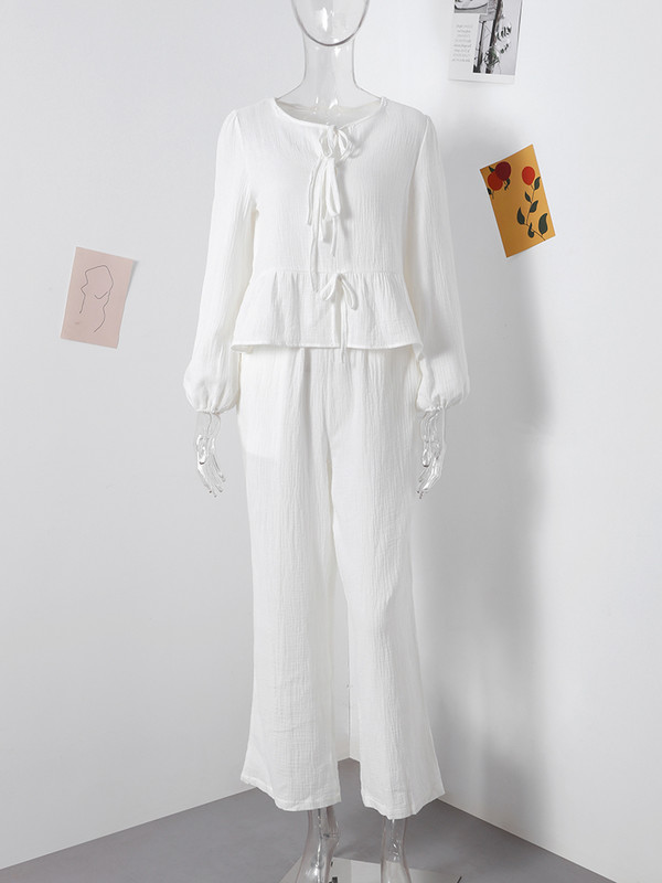 Marškiniai su leopardo raštais, dviejų dalių komplektas, moteriškas lankas, suvarstomas ilgomis rankovėmis marškinėliai plačiomis kelnėmis, moteriškas kostiumas, 2024 m. pavasario vasaros mados moteris