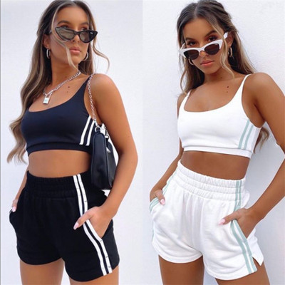 Seturi casual de pantaloni scurți pentru motociclist cu șnur, îmbrăcăminte sport pentru femei, crop top + pantaloni scurți, ținute de vară pentru sport, set solid din două piese