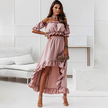 Sexy Off Shoulder Two Piece Σετ Γυναικεία Καλοκαιρινό βολάν Εξώπλατα ρούχα Puff Sleeve Strapless Beach Party Φούστες 2 τεμαχίων Σετ Ρόμπα