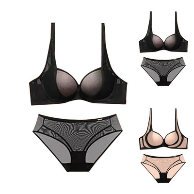 Set sutien Push Up Set de sutien și chiloți din dantelă de culoare solidă Set de lenjerie de bună calitate pentru femei cu broderie adâncă cu decolteu în V