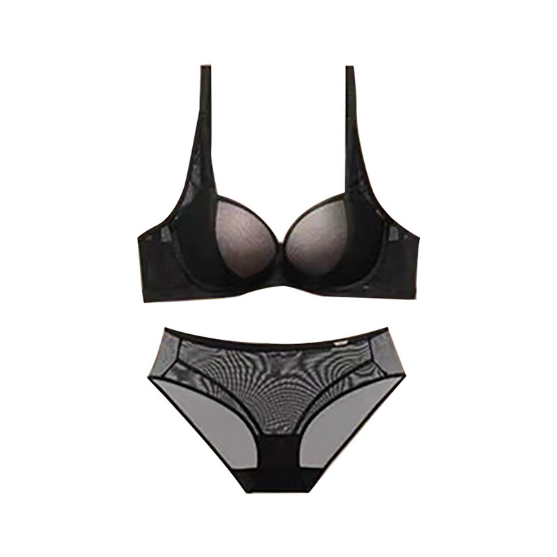 Set sutien Push Up Set de sutien și chiloți din dantelă de culoare solidă Set de lenjerie de bună calitate pentru femei cu broderie adâncă cu decolteu în V