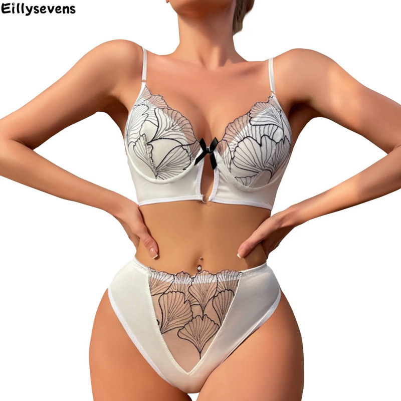 ženski seksi bralette Leaf Vez Seksi donje rublje Prekrasna čipka Jednobojna šuplja perspektiva Patchwork Pidžama Set tangas