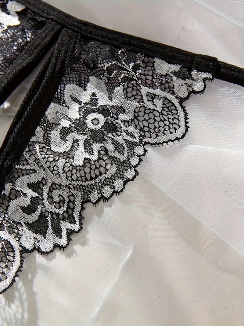 Sieviešu apakšveļa, izšuvums, plāns stils, seksīga apakšveļa, grezna mežģīne, 2 dab., caurspīdīgs, erotisks, skaists krūštura un biksīšu komplekts