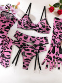 SINGREINY Leopard Sexy Lenjerie Intima Costume Spaghetti Bretele Teaca Femei Shapewear Femei Lenjerie Moda Club Erotic 5 Piese Seturi