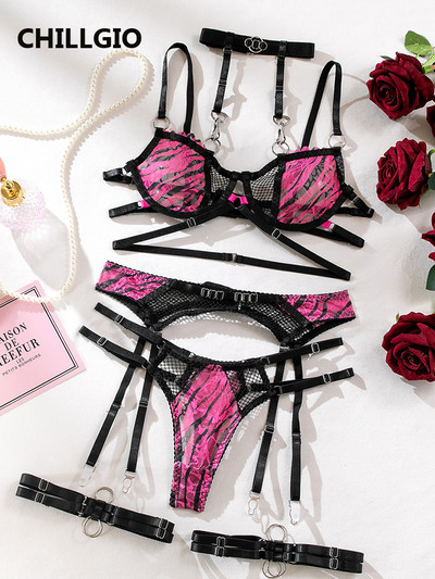 CHILLGIO női nyomtatott hálós melltartó öltönyök divatos áttetsző erotikus intim fehérnemű Alkalmi ins Vintage szexi push up fehérnemű szettek