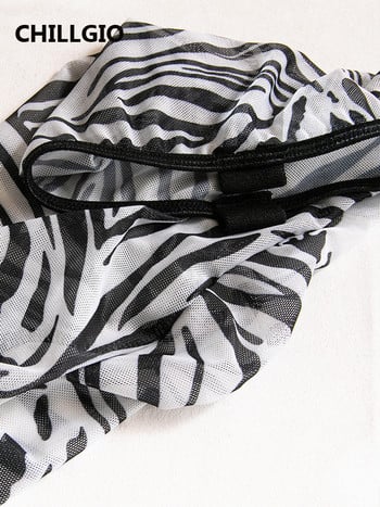 CHILLGIO Γυναικείο σουτιέν Zebra Print Σουτιέν Σύντομη Κοστούμια Sexy Bodycon Intimate Ερωτικά Εσώρουχα Τέσσερα τεμάχια Διαφανή Push Up Σετ εσωρούχων