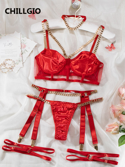 CHILLGIO Ženski seksi satenski grudnjak Kratki kompleti Fashion Club Push Up donje rublje s uskim ulošcima Erotsko jednobojno intimno donje rublje