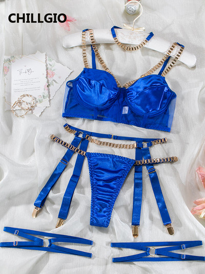 CHILLGIO Ženski seksi satenski grudnjak Kratki kompleti Fashion Club Push Up donje rublje s uskim ulošcima Erotsko jednobojno intimno donje rublje