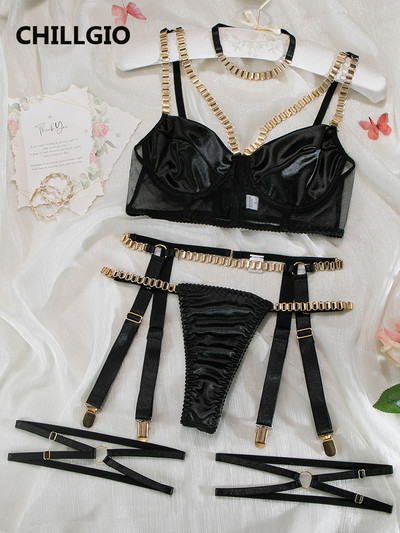 CHILLGIO Ženski seksi satenski grudnjak Kratki kompleti Fashion Club Push Up donje rublje s uskim ulošcima Erotsko jednobojno intimno donje rublje