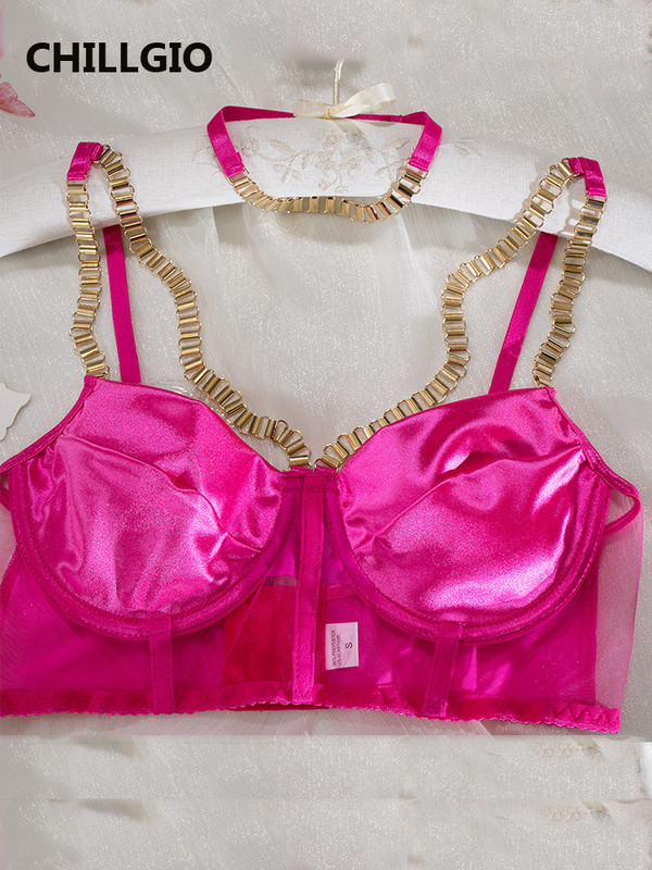 CHILLGIO Ženski seksi satenski grudnjak Kratki kompleti Fashion Club Push Up donje rublje s uskim ulošcima Erotsko jednobojno intimno donje rublje