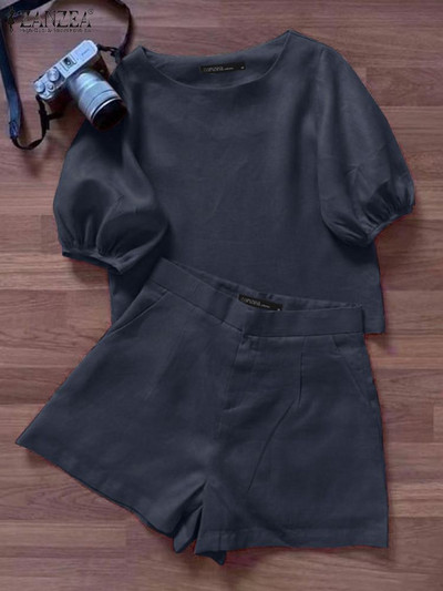 Vintage ar īsām piedurknēm blūzes bikses, kostīmi 2024. gada ZANZEA vasaras īsie komplekti Sieviešu modes treniņtērpa divdaļīgie komplekti Sieviešu tērpi