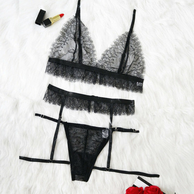 Női szexi csipke fehérnemű Babydoll átlátszó vezeték nélküli melltartó szett G-String fehérnemű Hálóruha Melltartó és rövidnadrág szettek S-3XL