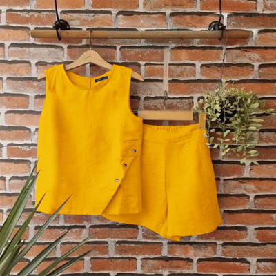 Laisvi, laisvi berankoviai sportbačiai ir šortai ZANZEA moteriški vasariniai 2 vnt trumpi rinkiniai Madingi solidūs sportiniai kostiumai, seksualūs kišeniniai kostiumai