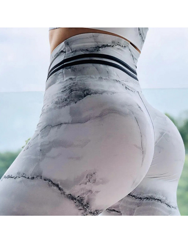 Sporto antblauzdžiai Moterų sporto salė Marmuro raštu Aktyvūs drabužiai Mankšta jogos kelnės Sportinės Tamprios aukšto juosmens bėgimo sportinės kelnės