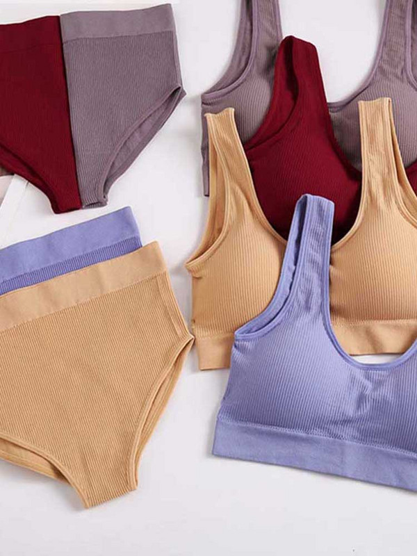 Set de lenjerie de corp fără cusături Set de topuri Set de chiloți Costum de lenjerie fără fir pentru femei Sutiene căptușite S-XL Bralette fără spate Lenjerie