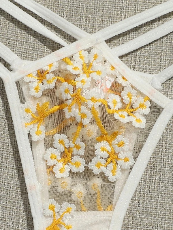 Seksualus jausmingas apatinis trikotažas moterims Puošnus nėrinių komplektas Moteris 2 dalių permatomas apatinis siuvinėjimas Erotinė liemenėlė ir kelnaitės S-XXL