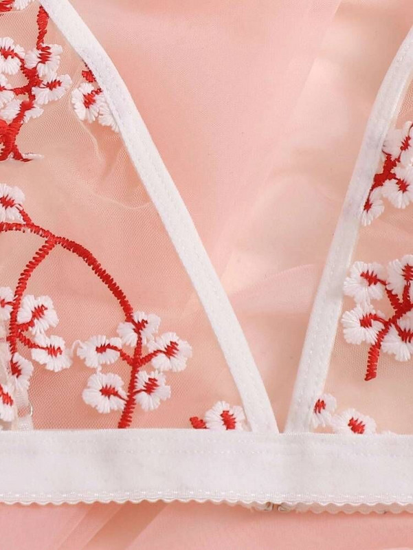 Seksualus jausmingas apatinis trikotažas moterims Puošnus nėrinių komplektas Moteris 2 dalių permatomas apatinis siuvinėjimas Erotinė liemenėlė ir kelnaitės S-XXL