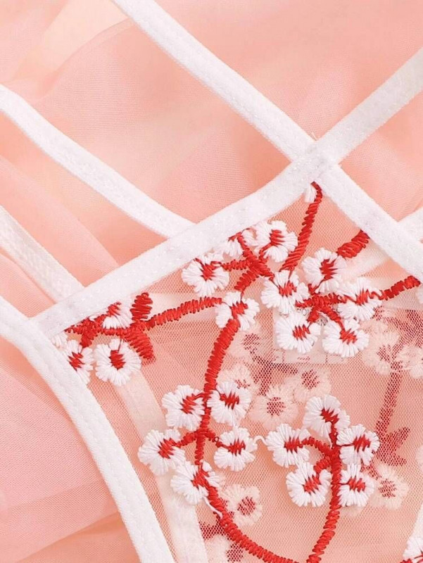 Seksualus jausmingas apatinis trikotažas moterims Puošnus nėrinių komplektas Moteris 2 dalių permatomas apatinis siuvinėjimas Erotinė liemenėlė ir kelnaitės S-XXL