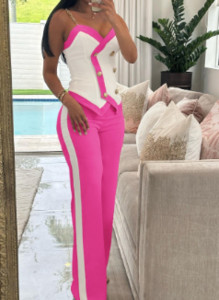 Sieviešu bikšu komplekts, 2 daļīgs, jauns, moderns vasaras gadījuma šalles leoparda apdruka ar divrindu Cami top un brīvu taisnu kāju bikšu komplekts