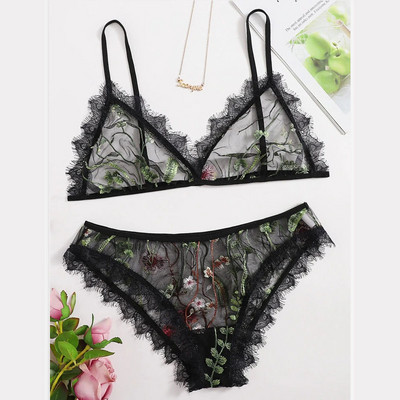 S-XXL Lenjerie sexy cu broderie florală pentru femei din dantelă din plasă Babydoll G-String Set Lenjerie de corp Îmbrăcăminte exotică 2020 Сексуальное белье