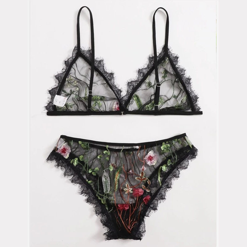 S-XXL Lenjerie sexy cu broderie florală pentru femei din dantelă din plasă Babydoll G-String Set Lenjerie de corp Îmbrăcăminte exotică 2020 Сексуальное белье