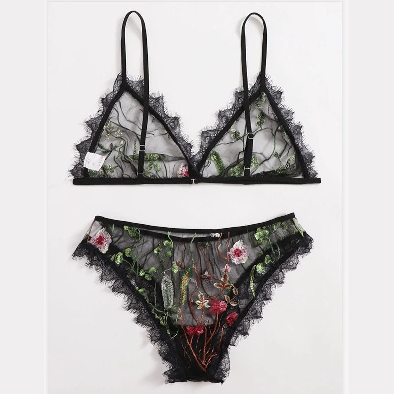 S-XXL Lenjerie sexy cu broderie florală pentru femei din dantelă din plasă Babydoll G-String Set Lenjerie de corp Îmbrăcăminte exotică 2020 Сексуальное белье