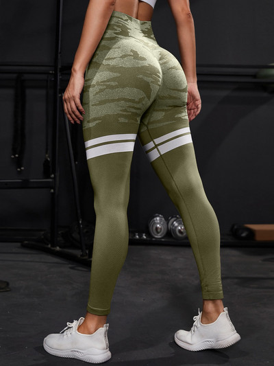 Pantaloni de yoga pentru alergare la gimnastică, pantaloni de sport pentru femei, pantaloni lungi, talie înaltă, care strâng burta, pantaloni de sport elastici, jambiere de yoga de camuflaj