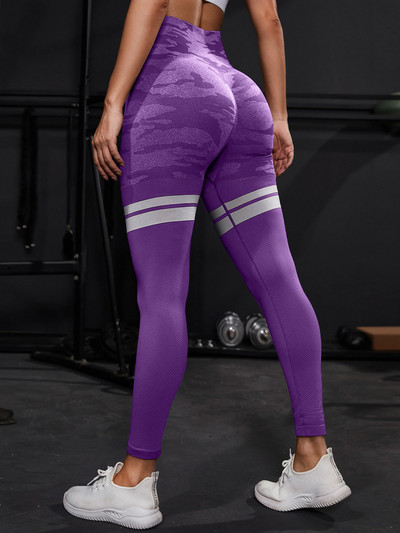 Pantaloni de yoga pentru alergare la gimnastică, pantaloni de sport pentru femei, pantaloni lungi, talie înaltă, care strâng burta, pantaloni de sport elastici, jambiere de yoga de camuflaj