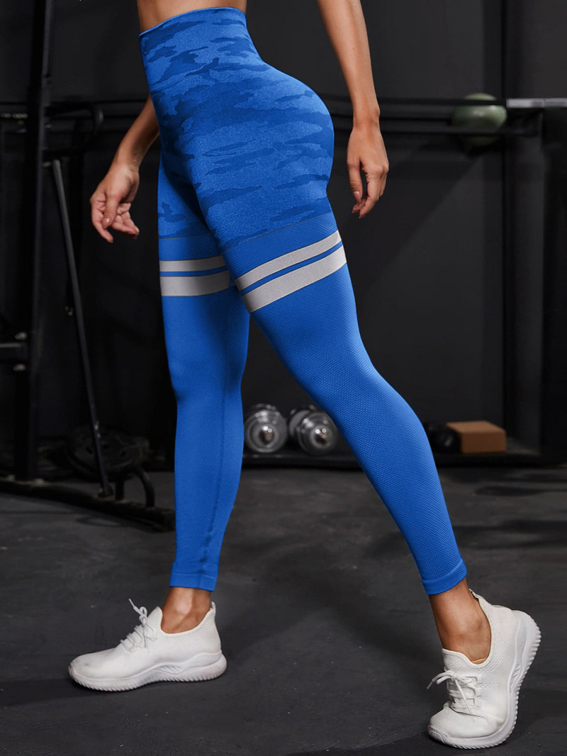 Pantaloni de yoga pentru alergare la gimnastică, pantaloni de sport pentru femei, pantaloni lungi, talie înaltă, care strâng burta, pantaloni de sport elastici, jambiere de yoga de camuflaj